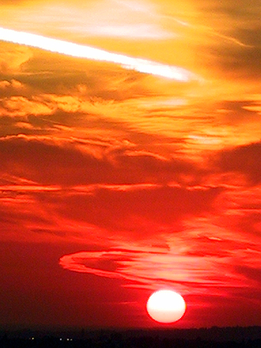 orange sunset over London, England
